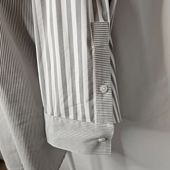 J. Jill Wearever Collection XL Gray Striped Lagenlook Oversized Buttondown Shirt - Picture 2 of 12